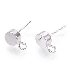 真鍮製スタッドピアスパーツ  カン付き  フラットラウンド  ニッケルフリー  925銀メッキ  9.5x6mm  穴：2mm  ピン：12x0.8mm&nbsp;KK-T038-293S