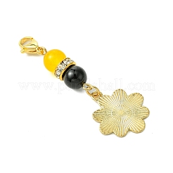 5個 5スタイルの蜂と花の合金エナメルペンダント装飾  バッグの飾りに使える天然ブラックオニキスと染められたマレーシア産翡翠ビーズとカニカン留めのチャーム  ミックスカラー  49~58mm  1個/スタイル&nbsp;HJEW-TA00319
