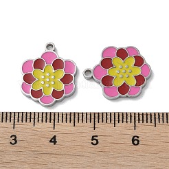 304ステンレスペンダント  エナメル  花のチャーム  ステンレス鋼色  17x14x1.5mm  穴：1.6mm&nbsp;STAS-C083-12P-01