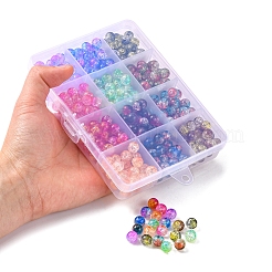 360スタイルの透明クラックルアクリルビーズ12個。  ラウンド  ミックスカラー  8x7.5mm  穴：1.8mm  約30PCS /カラー&nbsp;CACR-YW0001-03