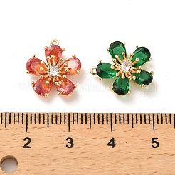 ガラスチャーム  真鍮パーツ  花のチャーム  18KGP本金メッキ  14x13x5mm  穴：0.8mm&nbsp;KK-P260-07G