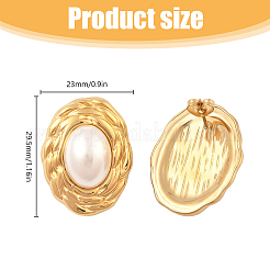 ABSプラスチックパールオーバルスタッドピアス1組  女性のための真鍮のイヤリング  ゴールドカラー  29.5x23mm&nbsp;EJEW-FI0002-21