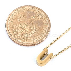 イオンプレーティング(IP) 304 ステンレススチールペンダントネックレス  18KGP本金メッキ  文字L  U字  15.94インチ(40.5cm)～16.14インチ(41cm)+54mmエクステンダー  文字：10x6x4mm。&nbsp;NJEW-R050-01G-21