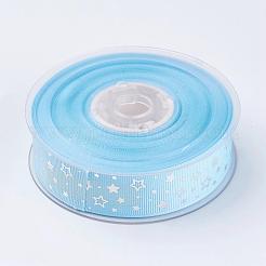 ポリエステルグログランリボン  星の模様  ライトスカイブルー  1インチ（25mm）  約100ヤード/ロール（91.44メートル/ロール）&nbsp;SRIB-F004-25mm-01