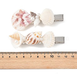 天然貝殻ワニ口クリップ 4種類 4個  女性と女の子向けのシェルパールとプラチナのアイアンヘアバレッタ  ミックスカラー  18~33x76~77x14~19mm  1個/スタイル&nbsp;PHAR-TA000014