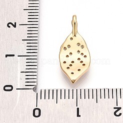 真鍮製マイクロパヴェキュービックジルコニアペンダント  葉のチャーム  18KGP本金メッキ  20x8x5mm  穴：3x2mm&nbsp;KK-N261-07G