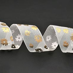 オーガンジーリボン  ギフト包装用  バレンタイン・デー  結婚式  飾る誕生日パーティー  花柄  1インチ（25mm）  約10.9ヤード（10m）/ロール&nbsp;SRIB-F010-08A