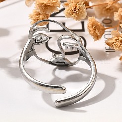 中空の人間の顔 304 ステンレススチール 女性用オープンカフリング  ステンレス鋼色  16mm  調整可能&nbsp;RJEW-M046-03P