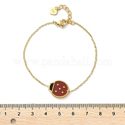 女性用304ステンレススチールアズキチェーンチャームブレスレット  エナメル甲虫チャーム  イオンプレーティング（ip）  18KGP本金メッキ  6-3/4インチ（17cm）&nbsp;BJEW-U024-02G-02