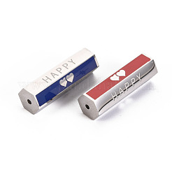 316サージカルステンレススチールエナメルビーズ  幸せという言葉の六角柱  ステンレス鋼色  25.5x9x8mm  穴：1.6mm&nbsp;X-STAS-S116-278P