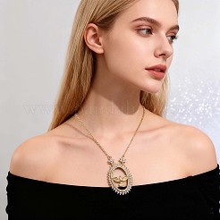 真鍮マイクロパヴェクリアキュービックジルコニアバードペンダントネックレス（女性用）  ゴールドカラー  オーバル  17.72インチ（45cm）  ペンダント：31x23mm&nbsp;FS-WGDFF37-02