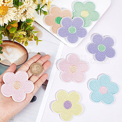 マカロンカラー 花びら5枚の花の形 アイロン接着/コンピューター刺繍 ポリエステル製衣類パッチ  アップリケ  ミックスカラー  63.5~64x65.5~66x1.5mm  12個/セット&nbsp;DIY-WH0401-62