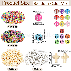 800PCSアクリルビーズ  立方体と十字の丸  CCBビーズ100個付き  クロス  ミックスカラー  13x9x3mm  穴：1.6mm&nbsp;MACR-PA0001-42