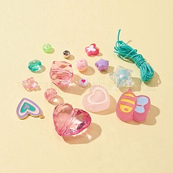 DIY ストレッチ ブレスレット メイキング キット  星とクマとハチと蝶を含むアクリルとプラスチックの丸いビーズ  ハート合金エナメルペンダント  ナイロン糸  ミックスカラー  199個/箱&nbsp;DIY-FS0003-89