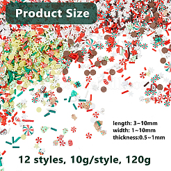 120g 12種類のクリスマス手作りポリマー粘土カボション  混合図形  ミックスカラー  3~10x1~10x0.5~1mm  10g /スタイル&nbsp;CLAY-DC0001-19