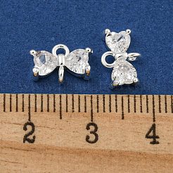 真鍮舗装クリアキュービックジルコニアコネクタチャーム  ちょう結びのリンク  925銀メッキ  7x10x3.5mm  穴：1.2mm&nbsp;KK-B096-04S