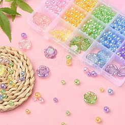 545個15スタイル透明アクリルビーズ  ab色メッキ  ラウンド＆フラワー  ミックスカラー  6~18.5x6~19x6~8mm  穴：1.6~2mm&nbsp;OACR-YW0001-47