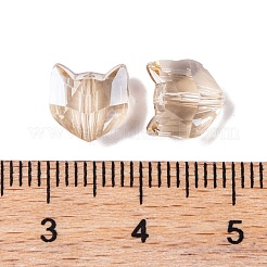100個の電気メッキガラスビーズ  猫の形  多面カット  淡い茶色  8.5x8.5x5mm  穴：1mm&nbsp;EGLA-P060-01B-PL02