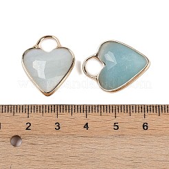 天然フラワーアマゾナイトファセットペンダント  金メッキ真鍮ハートチャーム  23x18x7~7.5mm  穴：6x6.5mm&nbsp;KK-L218-005G-05