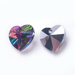 ロマンチックなバレンタインデーアイデアガラスチャーム  ファセット付き心臓ペンダント  カラフル  10x10x5mm  穴：1mm&nbsp;G030V10mm-20