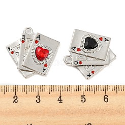 エナメルペンダントと合金  トランプチャーム  混合色ガラス付き  プラチナ  24x25x4mm  穴：2mm&nbsp;FIND-G062-22P