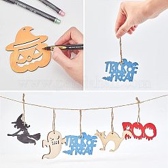 木製の装飾品  ジュートより糸付き  ハロウィン吊り飾り  パーティーギフトの家の装飾  ミックスカラー  48.5~90x53.5~112x2.5mm  穴：2.5~4.5mm  10のセット/袋&nbsp;WOOD-PH0009-31