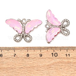 合金、ガラス、クリスタルラインストーンのペンダント  蝶のチャーム  プラチナ  多面カット  ピンク  20x29.5x6mm  穴：1.6mm&nbsp;GL-CBA7C67-01P-01