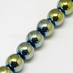 電気メッキ磁気無し合成ヘマタイトビーズ連売り  ラウンド  グレードA  メッキグリーン  6mm  穴：1.2mm  約65個/連  16インチ&nbsp;G-J169A-6mm-06