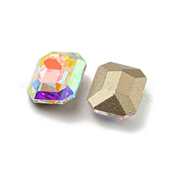 ガラスラインストーンカボション  ポイントバック＆バックメッキ  多面カット  長方形  クリスタルAB  10x8x4mm&nbsp;RGLA-M017-I02-001ST