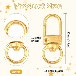 30個の合金スイベルクラスプ  ストラップ プッシュ ゲート スナップ クラスプ  ゴールドカラー  3.3x1.3x0.5cm  穴：10x7mm&nbsp;DIY-YW0017-33G