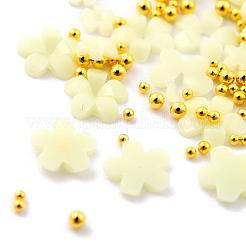 花のプラスチックカボションネイル  女性のためのネイルアートの装飾アクセサリー  丸いスチールビーズ付き  シャンパンイエロー  3.5~6x0.8~1.3mm&nbsp;MRMJ-I001-03F