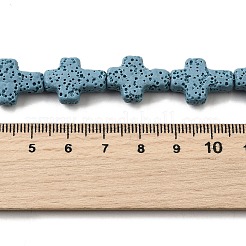 天然溶岩岩ビーズ連売り  クロス  染め  スチールブルー  18x13x6mm  穴：1.5mm  約23個/連  16.14''（41センチメートル）&nbsp;G-L498-E01-01D