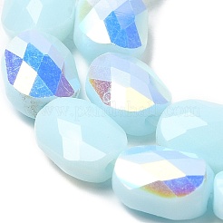 電気メッキガラスビーズ連売り  半分虹メッキ  ファセットツイスト長方形  空色  10x8x5mm  穴：1.2mm  約50個/連  21.26''（54センチメートル）&nbsp;GLAA-G092-A-13