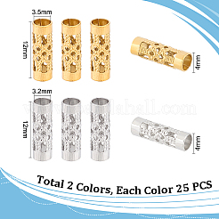 50個2スタイル304ステンレススチールチューブビーズ  中空  ゴールデン·ステンレス鋼色  12x4mm  穴：3mm&nbsp;STAS-UN0049-27