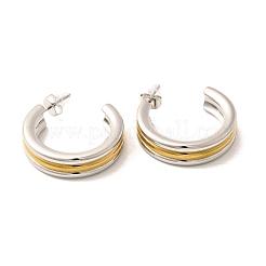304ステンレススチールツートンスタッドピアス  トリプルC字型  ゴールデン·ステンレス鋼色  30x8mm&nbsp;EJEW-F355-05GP-06