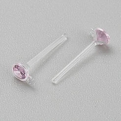 樹脂スタッドピアス発見  キュービックジルコニア付き  ピンク  14x3.5mm  穴：0.8mm  ピン：1x11.5mm&nbsp;RESI-WH20001-08E
