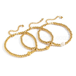 304ステンレススチールボールチェーンブレスレット  女性用ハートビーズブレスレット  18KGP本金メッキ  6.89インチ（17.5cm）&nbsp;YV9832