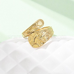 女性用304ステンレススチールオープンカフリング  花と鳥  イオンプレーティング（ip）  18KGP本金メッキ  3~17mm  内径：18mm&nbsp;RJEW-K309-05G
