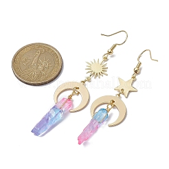 ムーン＆スター＆サン ブラス アシンメトリー イヤリング  染色天然水晶ナゲットロングダングルイヤリング  67~71x18mm&nbsp;EJEW-JE05459