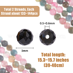 2連売り天然トルマリンビーズ連売り  多面カット  ラウンド  3mm  穴：0.5~0.6mm  約133~144個/連  15.3~15.7インチ（39~40cm）&nbsp;G-HY0001-34