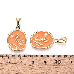 304ステンレススチール、エナメル、ABSイミテーションパールペンダント  花のチャームが付いたナゲット  ゴールドカラー  サンゴ  24x16x4mm  穴：7x3mm&nbsp;STAS-T072-90A-G