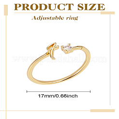 女性用レター真鍮ラインストーンオープンカフリング1個  文字F  内径：17~18mm&nbsp;AJEW-LP0004-47F-G