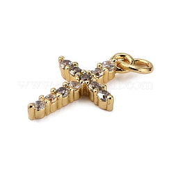 真鍮マイクロパヴェクリアキュービックジルコニアペンダント  丸カン付き  クロス  18KGP本金メッキ  18x11.5x2.5mm  穴：3.4mm&nbsp;LS-KK-WH0035-79