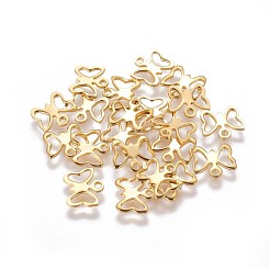 304ステンレススチールチャーム  切り取る  蝶  ゴールドカラー  9x10x1mm  穴：1.2~1.4mm&nbsp;X-STAS-F159-34G