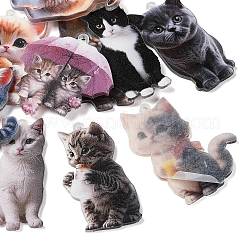 印刷されたアクリルパーツ  猫の形のチャーム  ミックスカラー  39~47.5x24~37x2.5mm  穴：1.5~1.6mm  約10個/セット&nbsp;AC-CBADB2B-14