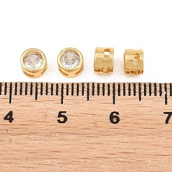真鍮マイクロペーブクリアキュービックジルコニアビーズ  フラットラウンド  18KGP本金メッキ  5x3.5mm  穴：1.5x1mm&nbsp;KK-Z162-02G