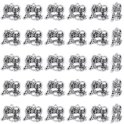 チベット風アロイペンダント50個  「I cheerleading」の文字が入ったハートチャーム  アンティークシルバー  16.5x19.5x1.5mm  穴：1.8mm&nbsp;TIBEP-SC0003-42