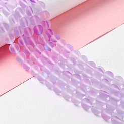 合成ムーンストーンビーズ連売り  艶消し  ラウンド  蘭  10mm  穴：1mm  約38~40個/連  14.96''~15.16''（38~38.5センチメートル）&nbsp;G-E573-01C-03