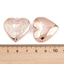 ラックメッキ真鍮製ロケットペンダント  ネックレス用フォトフレームペンダント  カドミウムフリー＆鉛フリー  花のチャーム入りハート  ローズゴールド  29x29x7mm  穴：2mm  内径：20x21mm&nbsp;KK-M263-02B-RG
