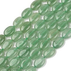 天然のグリーンアベンチュリンフラットオーバルビーズ連売り  14x10x6mm  穴：1mm  約29個/連  15.7インチ&nbsp;G-M206-22